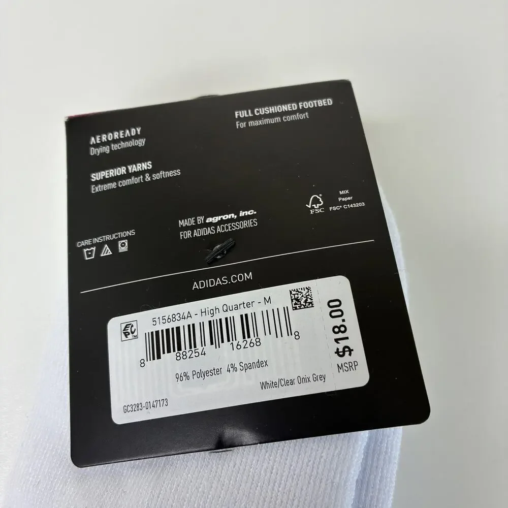 Adidas 3-Pairs White Cushioned AeroReady High Quarter Socks NWT Womens Sz 5-10